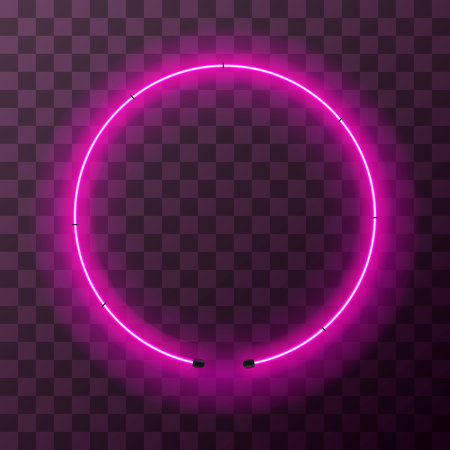 Bright pink neon round frame, template on transparent backgroundのイラスト素材