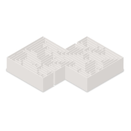 Complicated labyrinth in isometric view on whiteのイラスト素材