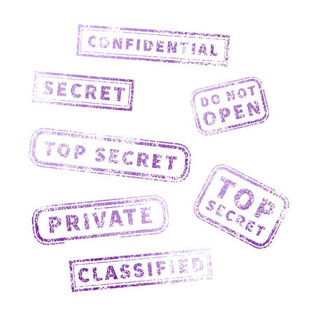 Top secret purple vintage grunge stamp collection on whiteのイラスト素材