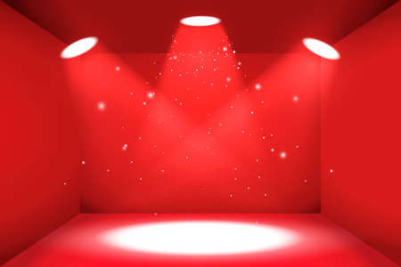 Empty space of the red luxury box with three light sourcesのイラスト素材