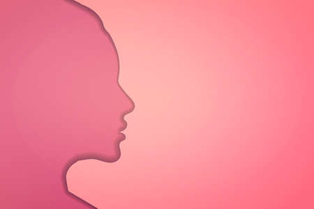 Papercut beautiful woman silhouette on pink backgroundのイラスト素材