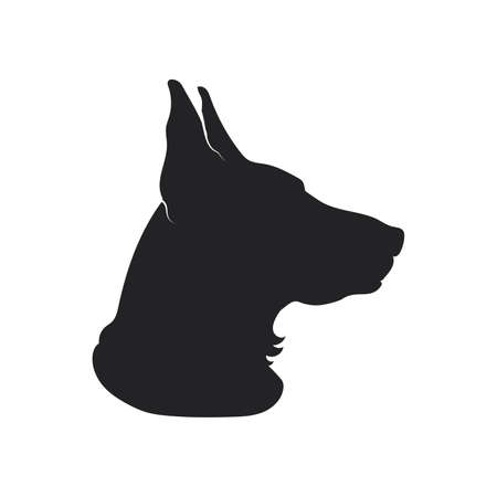 Detailed dog profile silhouette, simple black icon on whiteのイラスト素材