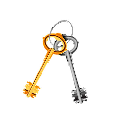 Couple of ancient door keys on ring on whiteのイラスト素材