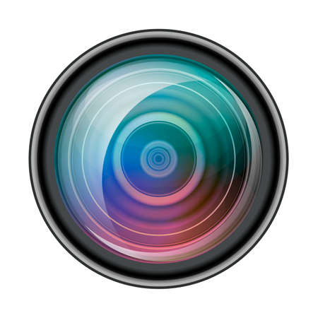 Realistic camera photo lens with aperture on whiteのイラスト素材