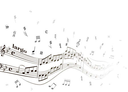 Waving music sheet notes on white, abstract backgroundのイラスト素材