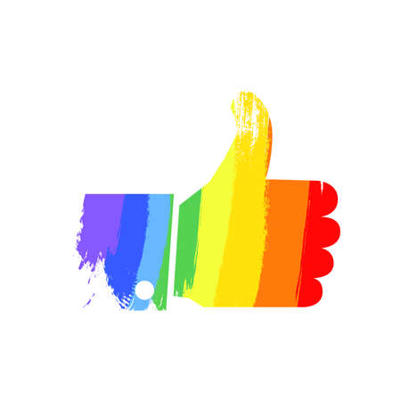 Thumbs up icon in rainbow PRIDE LGBT on whiteのイラスト素材
