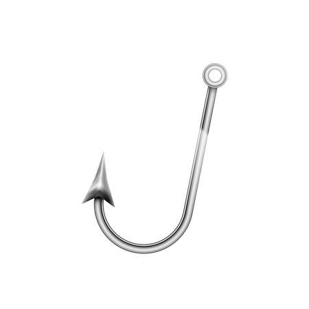 Bright glossy silver metal fishing hook on whiteのイラスト素材