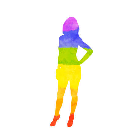 Woman silhouette in PRIDE LGBT rainbow colours on whiteのイラスト素材
