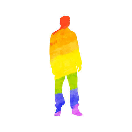 Man silhouette in PRIDE LGBT rainbow colours isolated on whiteのイラスト素材