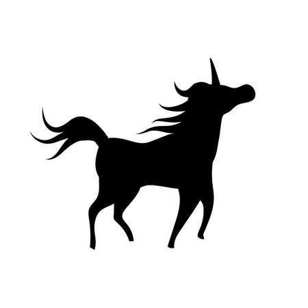 Cute proud unicorn silhouette, simple black icon isolated on whiteのイラスト素材