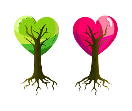 A bright Valentine depicting a couple of heart shaped treesのイラスト素材