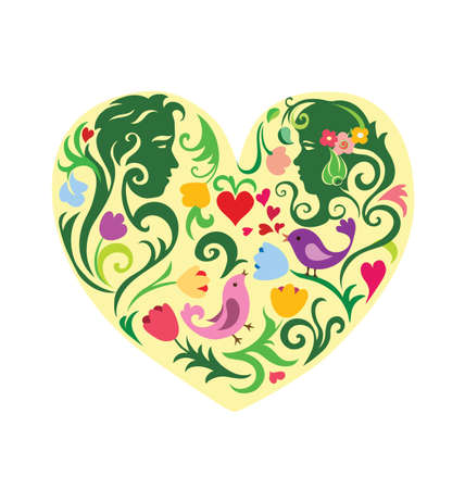 Valentines colourfull patterned heart with couple. EPS 8のイラスト素材