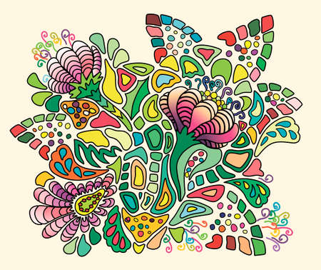 stylized design with a bright bouquet of summe rfantasy flowersのイラスト素材