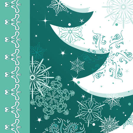 Christmas festive card with tree and snowflakesのイラスト素材