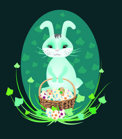   an easter rabbit and small basket of eggsのイラスト素材