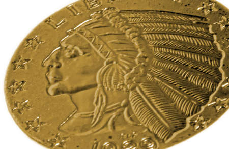 indiand head, gold incusive five dollar   Sculptor Bela Lyon Pratt の写真素材