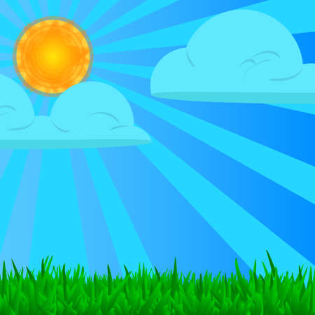 Abstract nature design, Vector illustration. Background with green grass and shining sun.のイラスト素材