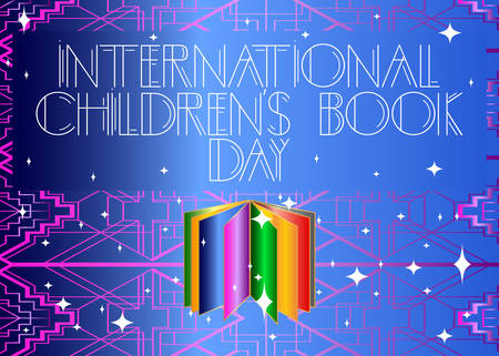 Art Deco International Children's Book Day (April 2) text. Decorative greeting card, sign with vintage letters.のイラスト素材