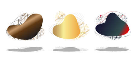 Set of modern flowing liquid background with retro elements. Dynamical graphic elements, abstract banners with gradient.のイラスト素材