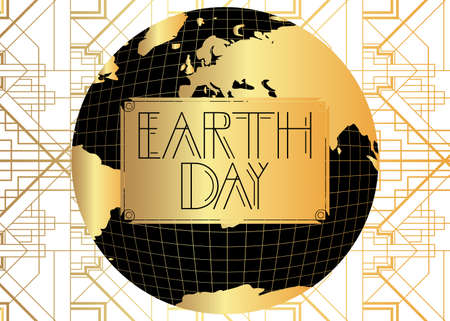 Art Deco Earth Day (April 22) card. Decorative greeting text, sign with vintage letters.のイラスト素材