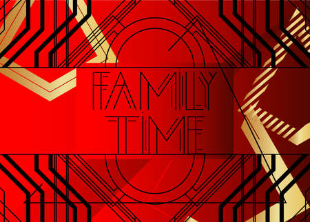 Art Deco Family Time text. Decorative greeting card, sign with vintage letters.のイラスト素材