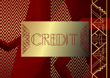 Art Deco Credit text. Decorative greeting card, sign with vintage letters.のイラスト素材