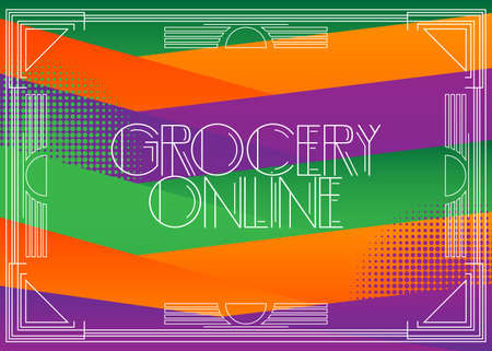 Art Deco Grocery Online text. Decorative greeting card, sign with vintage letters.のイラスト素材