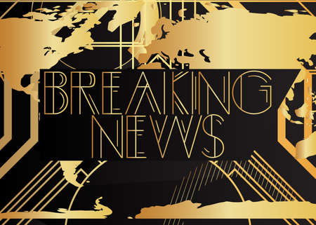 Art Deco Breaking News text. Decorative greeting card, sign with vintage letters.のイラスト素材