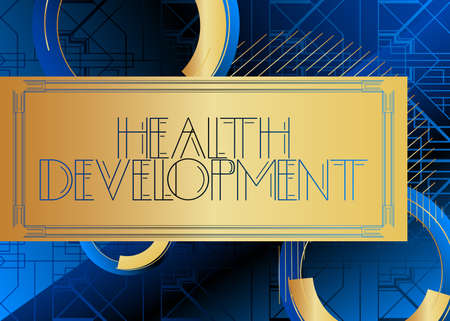 Art Deco Health Development text. Decorative greeting card, sign with vintage letters.のイラスト素材