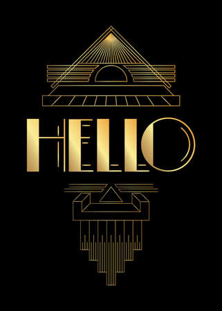Art Deco Hello text. Decorative greeting card, sign with vintage letters.のイラスト素材