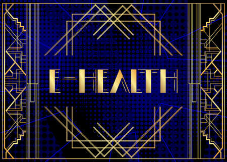 Art Deco E-Health text. Decorative greeting card, sign with vintage letters.のイラスト素材