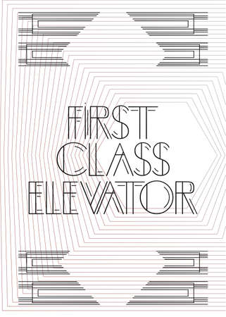 Art Deco First Class Elevator text. Decorative greeting card, sign with vintage letters.のイラスト素材