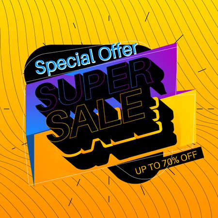 Super Sale  - Vector banner template design. Special offer discount banner, big promotion, end of season fashion advertising.のイラスト素材