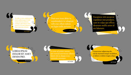 Abstract Quote text box set. Quotation remark frames. Quotes bubble and mention quotations remarks templates. Textbox design, Info tag, blog or discussion citation. Vector illustration.のイラスト素材