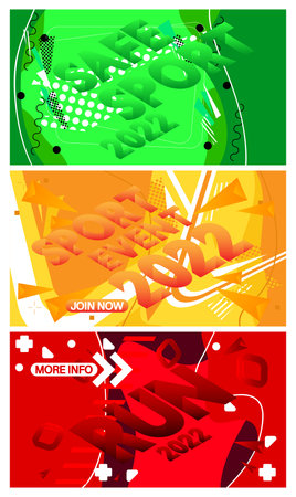 Sport poster. Banner template for 2022 fitness, sport action, training, workout, gym event. Design with dynamic shapes. Social media post for invitation, awards or championship.のイラスト素材