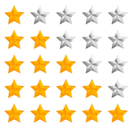Yellow and grey one to five star review. Customer product rating review flat icon for apps and websites. Glyph style icon - gold and silver.のイラスト素材