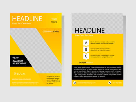 Yellow brochure templates. Geometry corporate presentation, A4 size flyer, book cover template. Abstract vector design. Leaflet layout in A4 size.のイラスト素材