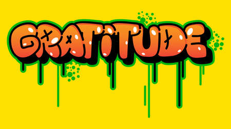 Gratitude colored Graffiti tag. Abstract modern street art decoration performed in urban painting style.のイラスト素材