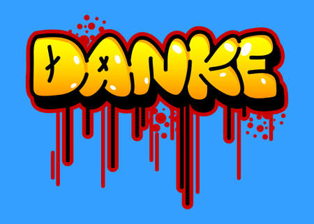 Danke colored Graffiti tag. Abstract modern street art decoration performed in urban painting style.のイラスト素材