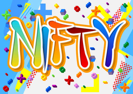 Nifty. Word written with Children's font in cartoon style.のイラスト素材