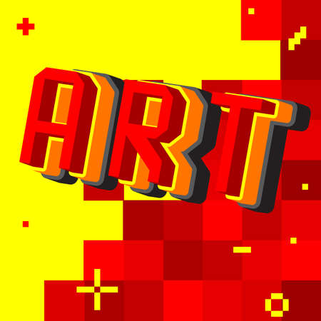 Art. Pixelated word with geometric graphic background. Vector cartoon illustration.のイラスト素材