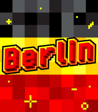 Berlin pixelated word with geometric graphic background. Vector cartoon illustration.のイラスト素材