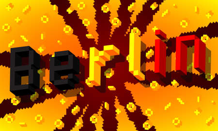 Berlin pixelated word with geometric graphic background. Vector cartoon illustration.のイラスト素材