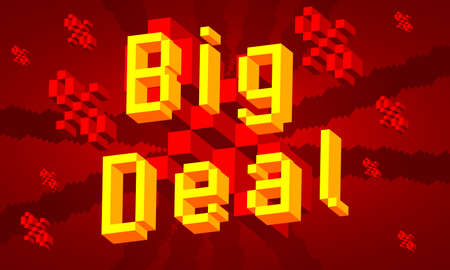 Big Deal pixelated word with geometric graphic background. Vector cartoon illustration.のイラスト素材