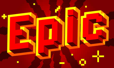 Epic pixelated word with geometric graphic background. Vector cartoon illustration.のイラスト素材