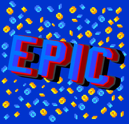 Epic pixelated word with geometric graphic background. Vector cartoon illustration.のイラスト素材