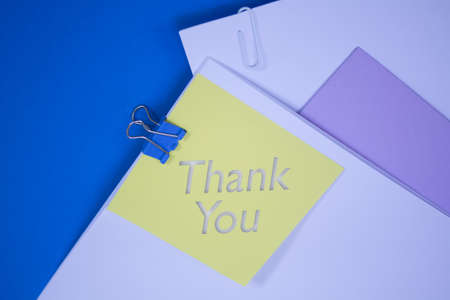 Thank You. Text on adhesive note paper. Event, celebration reminder message.の写真素材