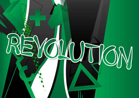 Revolution. Word written with Children's font in cartoon style.のイラスト素材