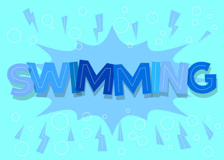 Swimming. Word written with Children's font in cartoon style.
