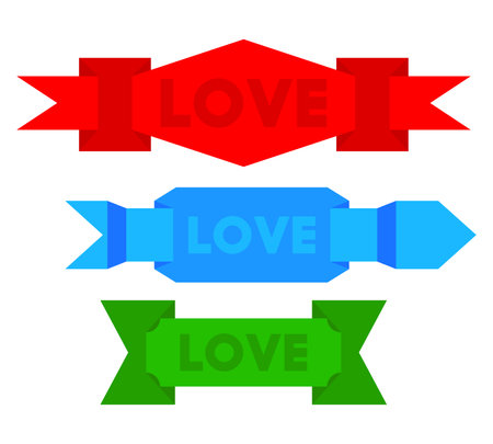 Set of ribbon with Love text. Banner template. Label sticker. Sign.のイラスト素材
